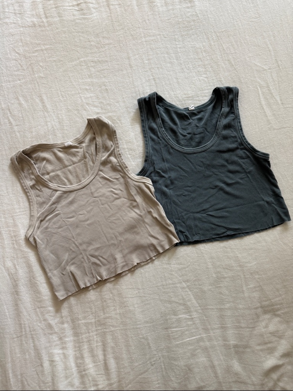 Elwood. Ribbed Crop Tank Top - Beige and Charcoal